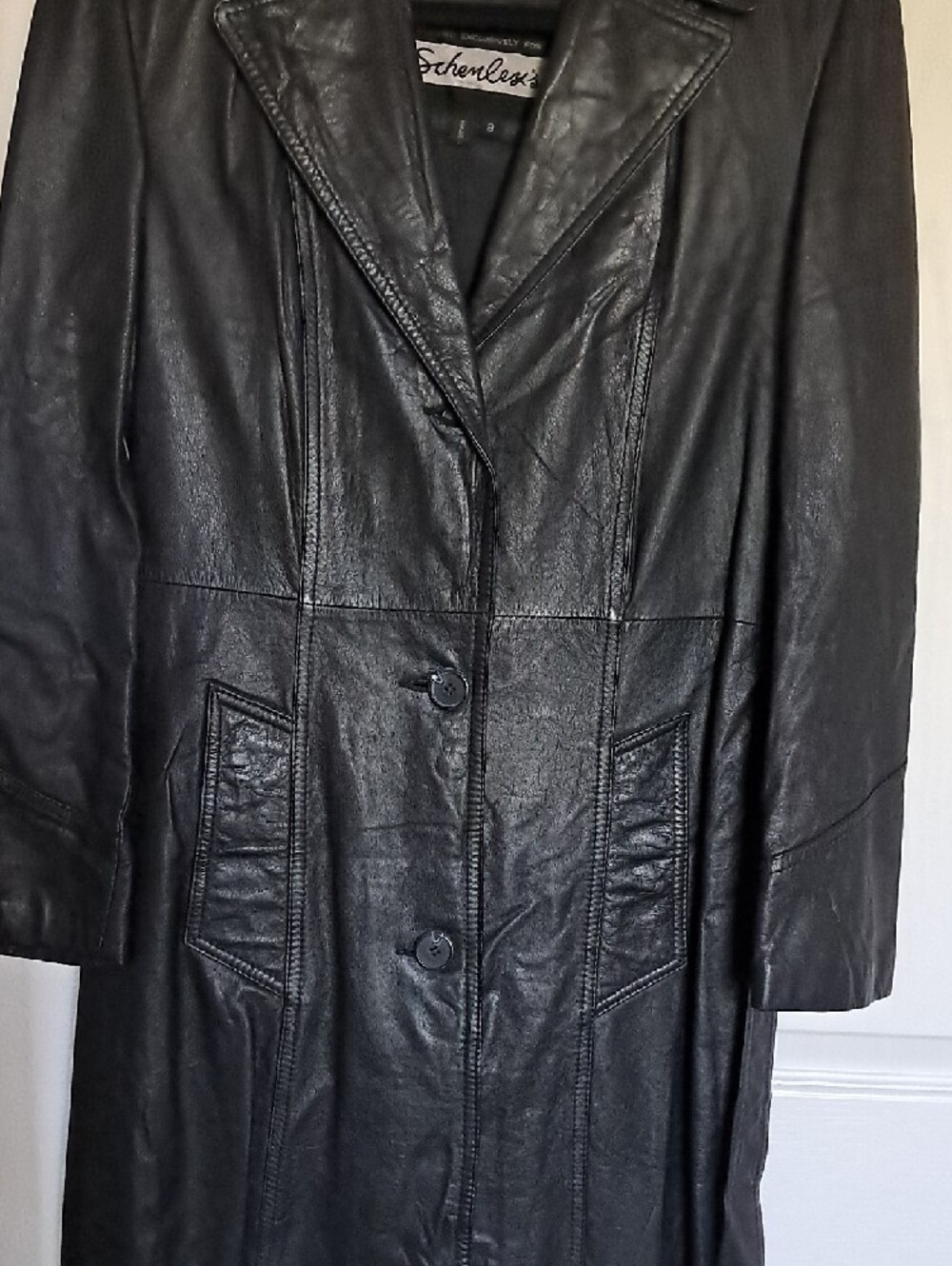 Long Black Leather Trench Coat with Belt — Unbranded - Picture 4 of 9